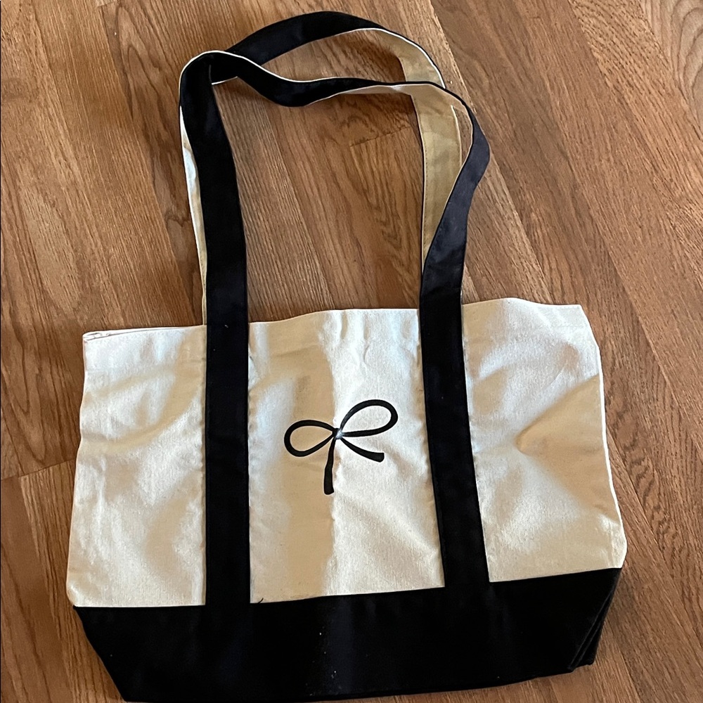 Black and White Tote Bag with Bow